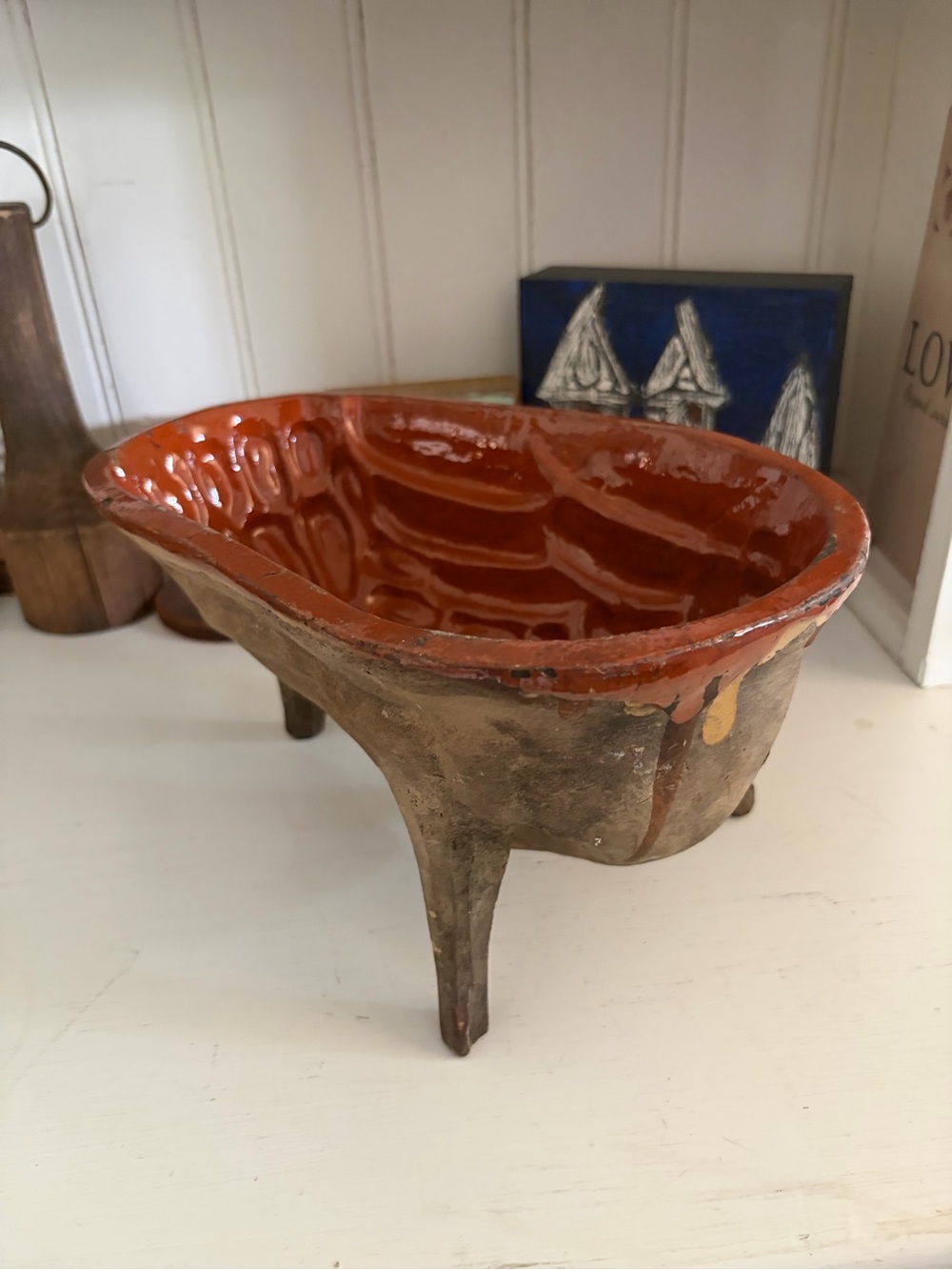 Vintage Handcrafted Ceramic Goose Mold in Glossy Terracotta